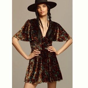 NWT Anthropologie Short-Sleeve Velvet Mini Dress